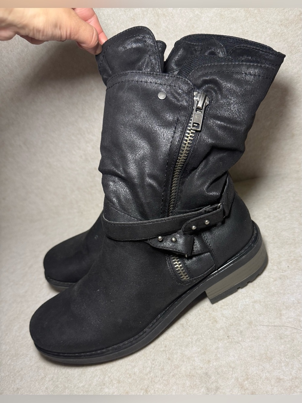 Carlos by Carlos Santana Black Sawyer Moto Boots Buckle Strap Size US 11M - Picture 2 of 9